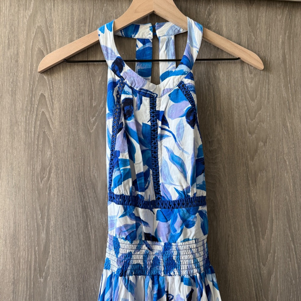 Abel The Label Maxi Dress Womens XS Blue Floral Boho Halter Backless Flowy - Picture 2 of 8